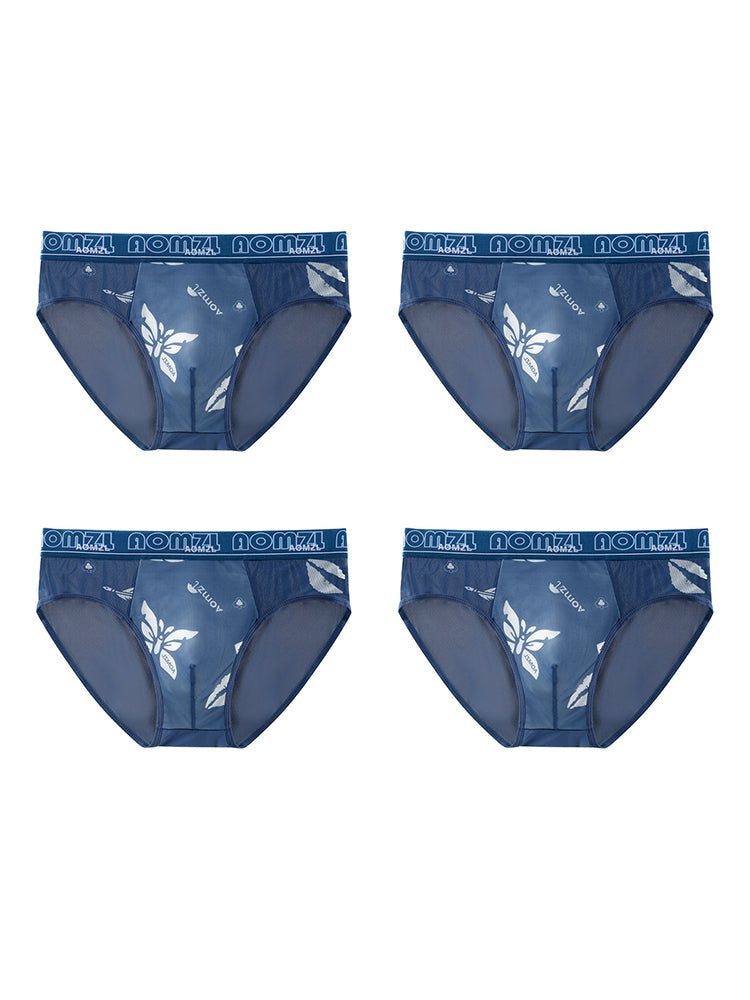 4-pack Men's Sexy Leopard Print Ice Silk Mesh Briefs