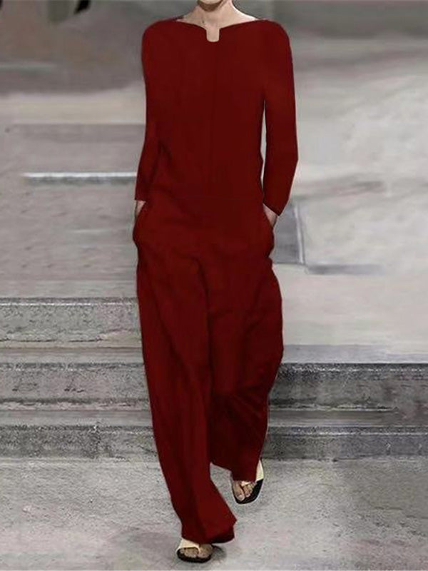 Casual 6 Colors Boat Neck Long Sleeves Jumpsuits