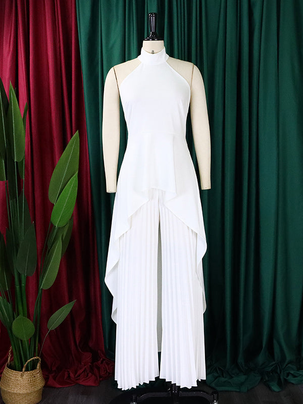 High-Low Loose Backless Lacy Solid Color Halter-Neck Suits