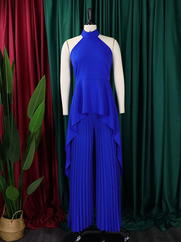 High-Low Loose Backless Lacy Solid Color Halter-Neck Suits