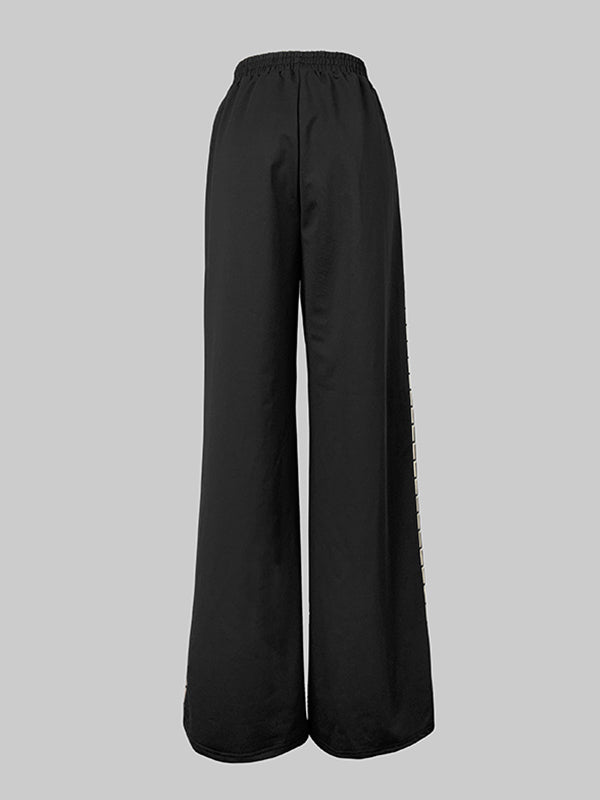 Loose Printed Solid Color Casual Pants Bottoms Trousers