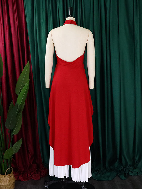 High-Low Loose Backless Lacy Solid Color Halter-Neck Suits
