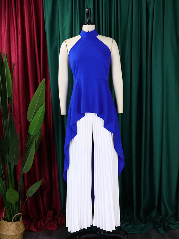 High-Low Loose Backless Lacy Solid Color Halter-Neck Suits