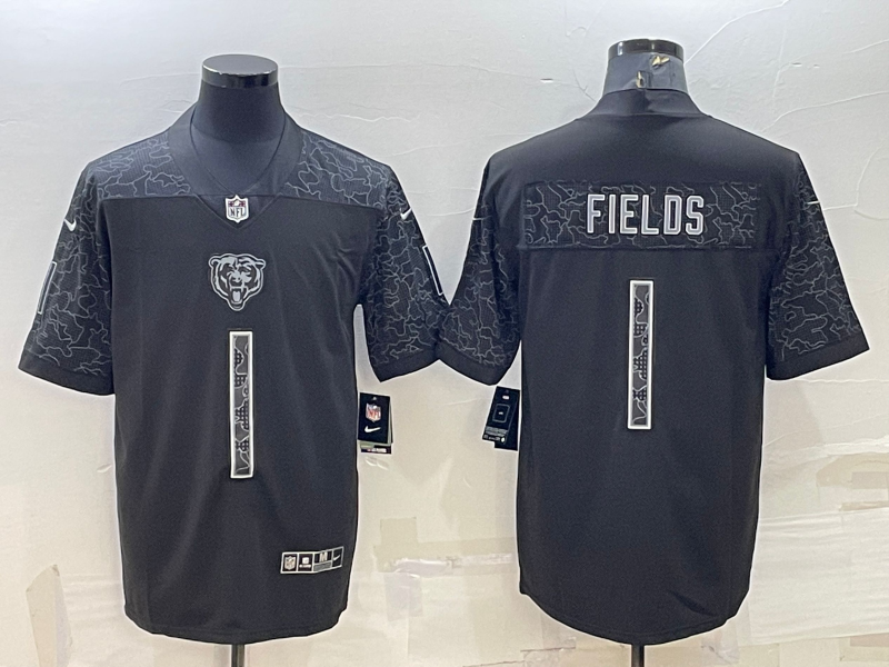 Men’s Chicago Bears Justin Fields #1 Black RFLCTV Limited Jersey