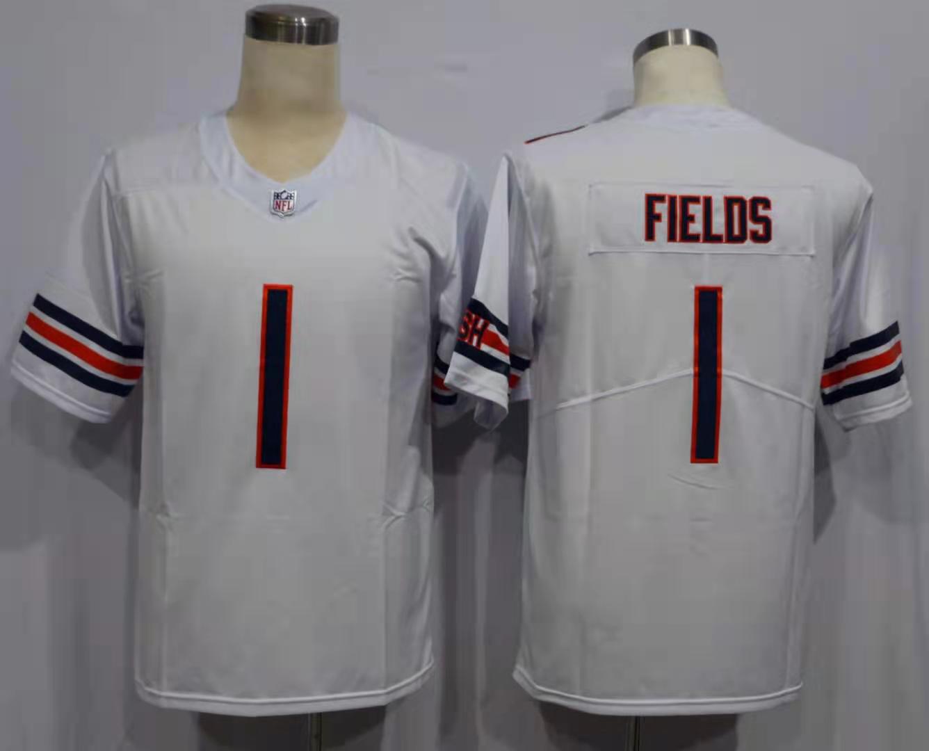 Men’s Chicago Bears Justin Fields #1 White Jersey
