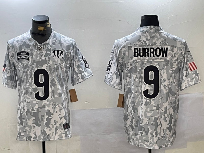 Men’s Cincinnati Bengals Joe Burrow #9 Arctic Camo 2024 Salute to Service Limited Jersey