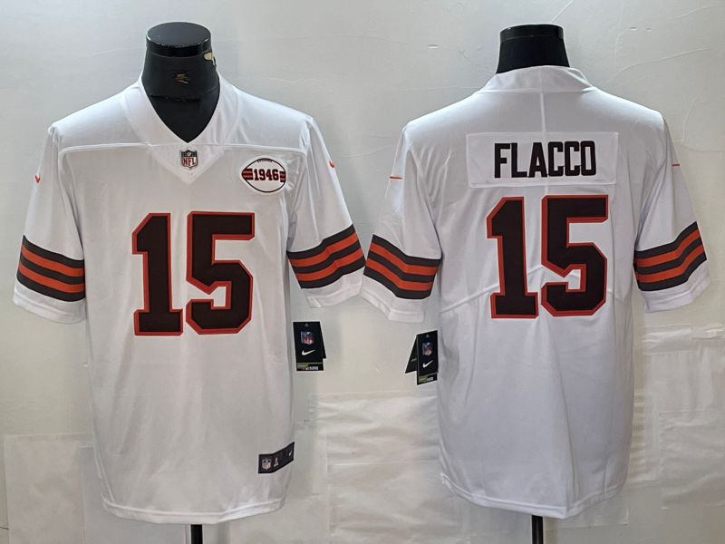 Men’s Cleveland Browns Joe Flacco #15 White 1946 Collection Alternate Jersey