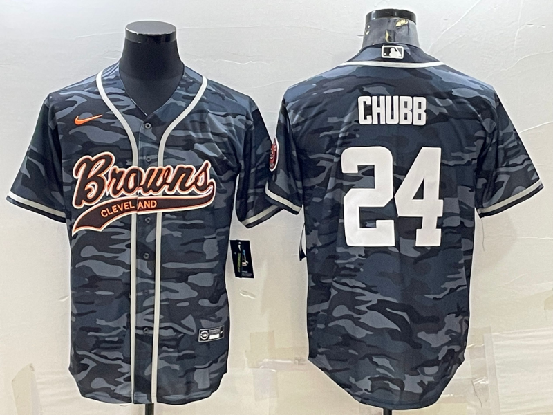 Men’s Cleveland Browns Nick Chubb #24 Grey Camouflage Jersey Joint Edition