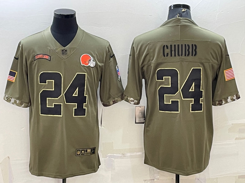 Men’s Cleveland Browns Nick Chubb #24 Olive 2022 Salute To Service Limited Jersey