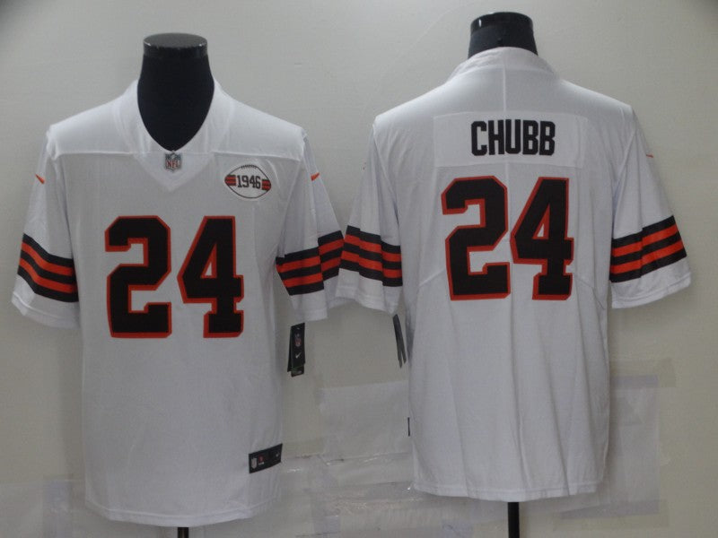 Men’s Cleveland Browns Nick Chubb #24 White 1946 Collection Alternate Jersey