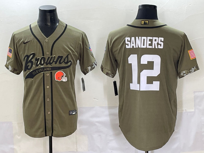 Men’s Cleveland Browns Shedeur Sanders #12 Olive 2022 Salute To Service Limited Jersey