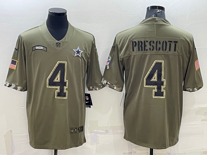 Men’s Dallas Cowboys Dak Prescott #4 Olive 2022 Salute To Service Limited Jersey