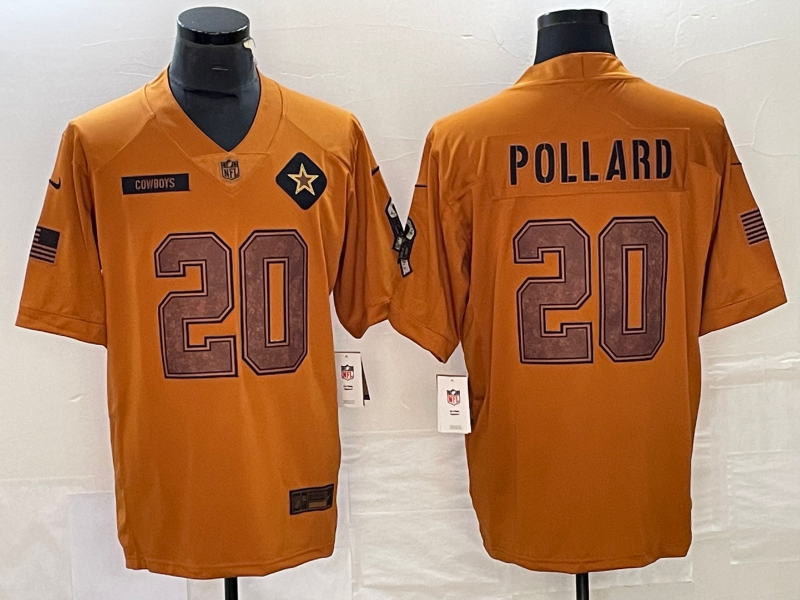 Men’s Dallas Cowboys Tony Pollard #20 Brown 2023 Salute To Service Retired Limited Jersey