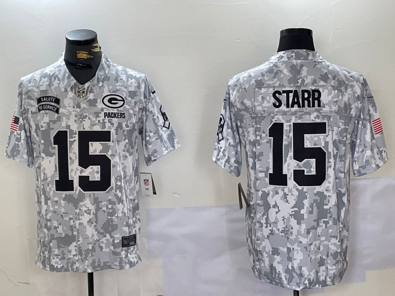 Men’s Green Bay Packers Bart Starr #15 Arctic Camo 2024 Salute to Service Limited Jersey