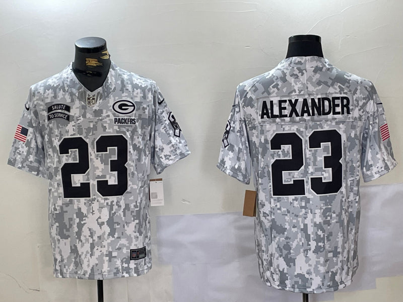 Men’s Green Bay Packers Jaire Alexander #23 Arctic Camo 2024 Salute to Service Limited Jersey