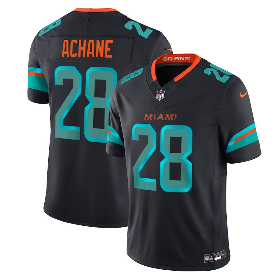 Men’s Miami Dolphins DeVon Achane #28 Pitch Blue 2025 Rivalries Collection Limited Jersey