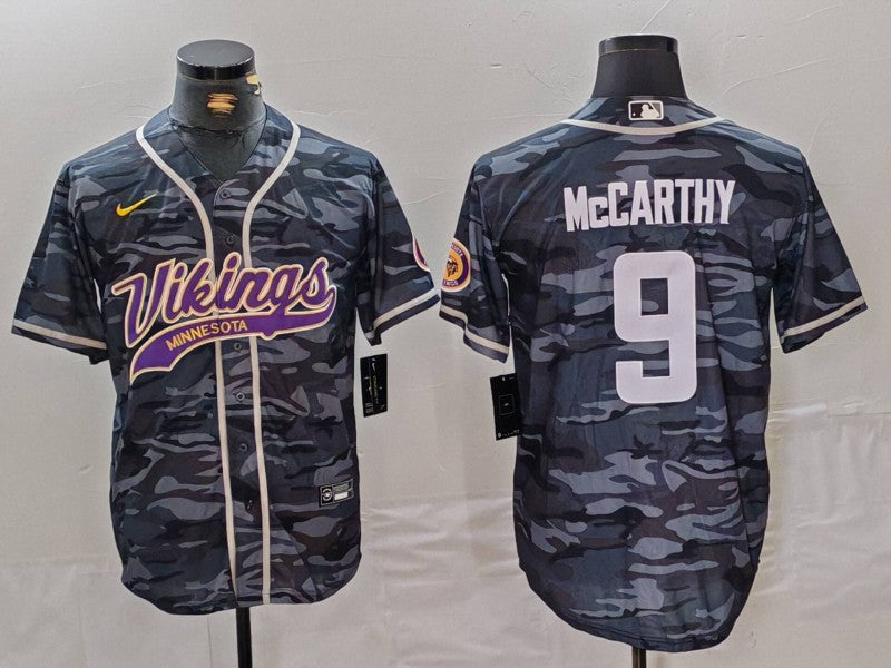 Men’s Minnesota Vikings J.J. McCarthy #9 Grey Camouflage Jersey