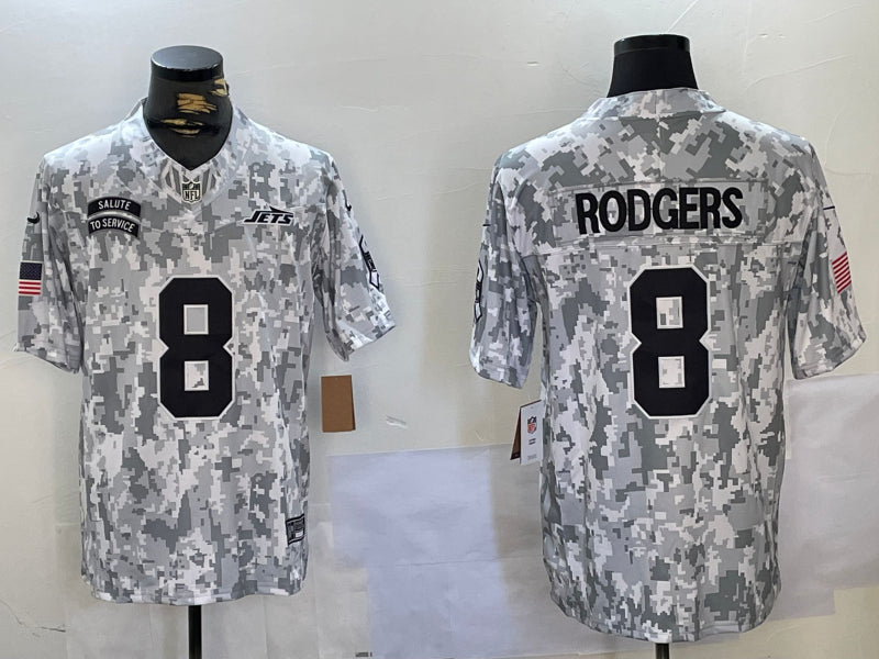 Men’s New York Jets Aaron Rodgers #8 Arctic Camo 2024 Salute to Service Limited Jersey