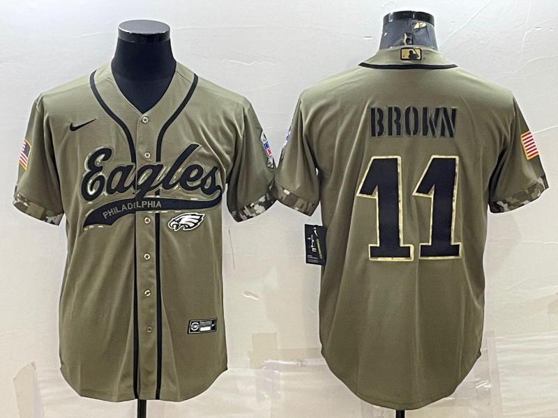Men’s Philadelphia Eagles A.J. Brown #11 Olive 2022 Salute To Service Limited Jersey Joint Edition
