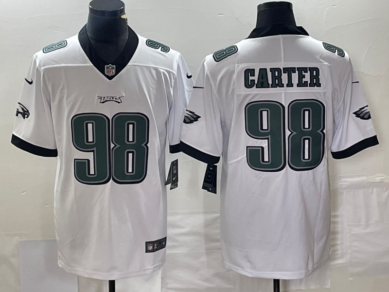 Men’s Philadelphia Eagles Jalen Carter #98 White Alternate Team Jersey