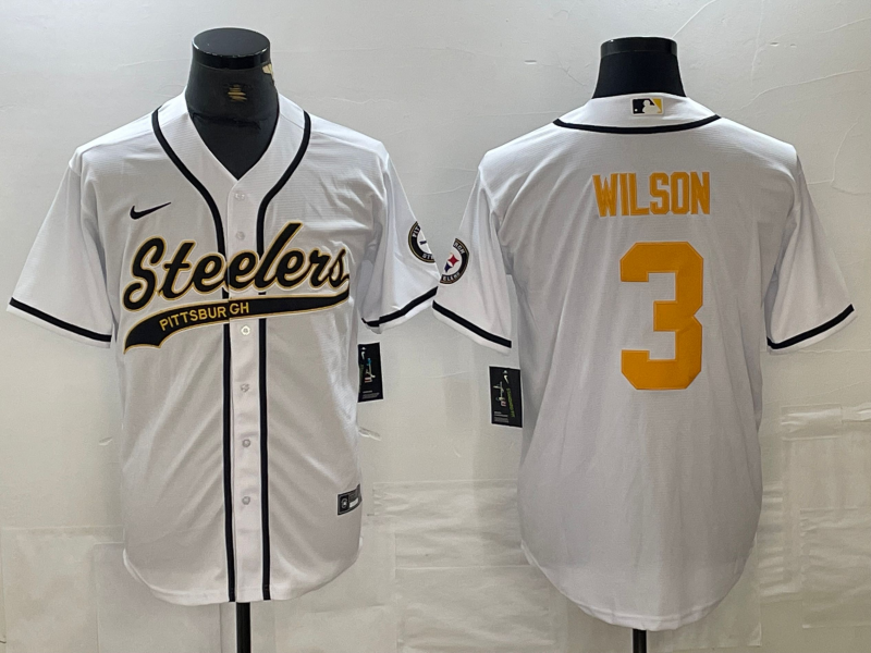 Men’s Pittsburgh Steelers Russell Wilson #3 White Jersey Joint Edition
