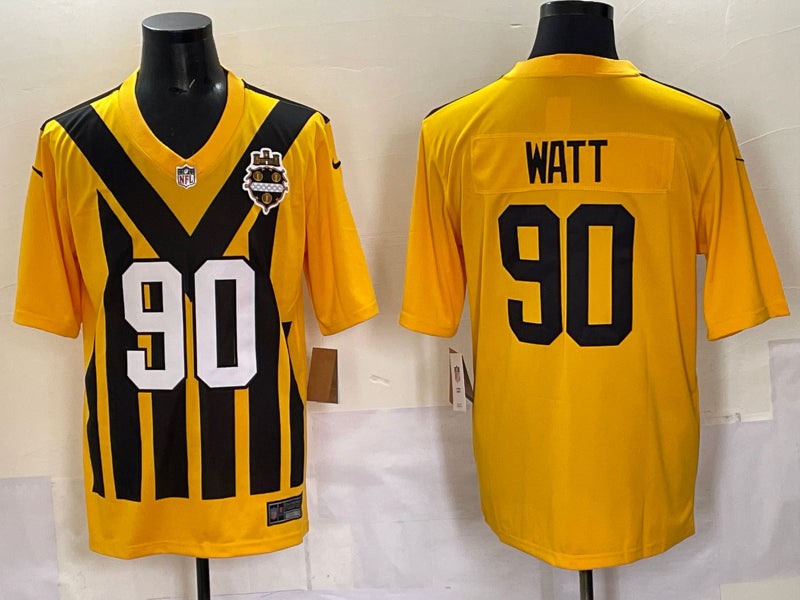 Men’s Pittsburgh Steelers T.J. Watt #90 Gold Alternate 1933 Throwback Jersey