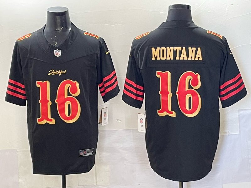 Men’s San Francisco 49ers Joe Montana #16 Black 2025 Rivalries Collection Limited Jersey