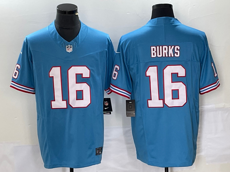 Men’s Tennessee Titans Treylon Burks #16 Light Blue Oilers Throwback Alternate Jersey