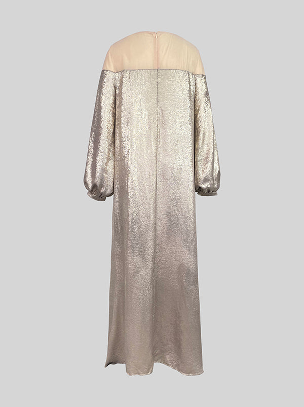 A-Line Loose Gauze See-Through Shiny Split-Joint Round-Neck Evening Dresses Maxi Dresses