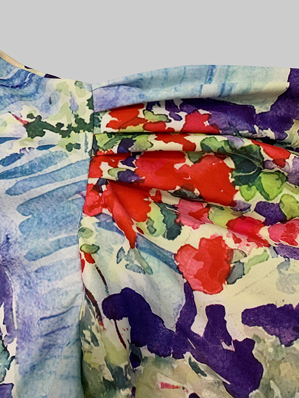 Loose Puff Sleeves Flower Print Split-Joint Lapel Blouses&Shirts Tops