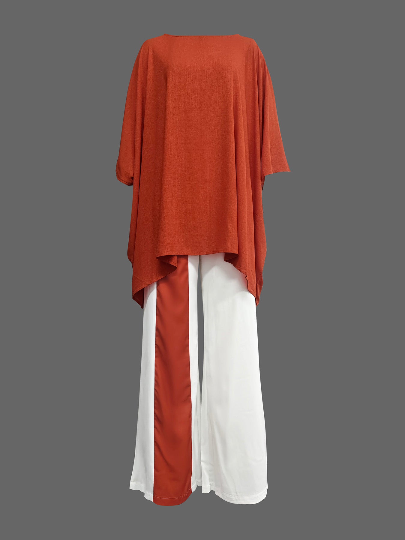 Batwing Sleeves Half Sleeves Solid Color Striped Round-Neck Two Pieces Set