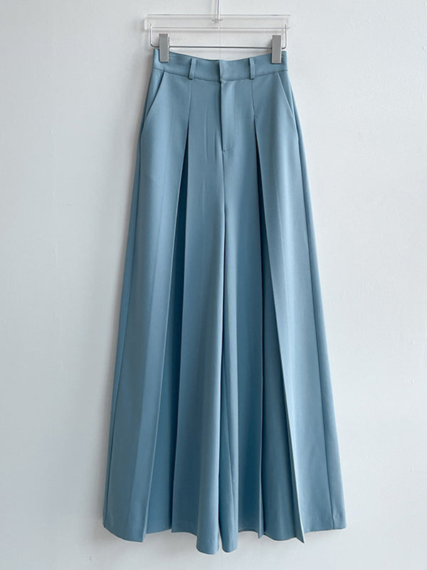 High Waisted Wide Leg Pleated Solid Color Casual Pants Bottoms Trousers