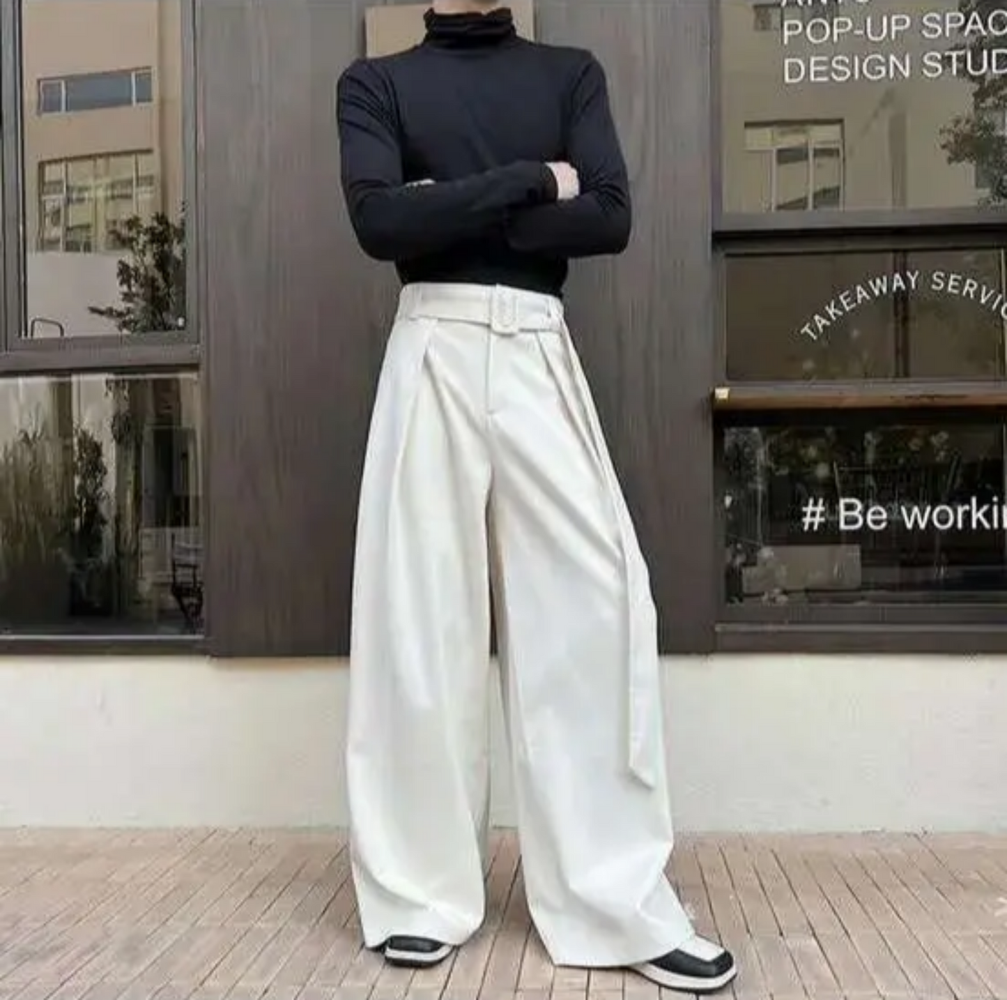 Men's Wide-Leg Wool Blend Pants