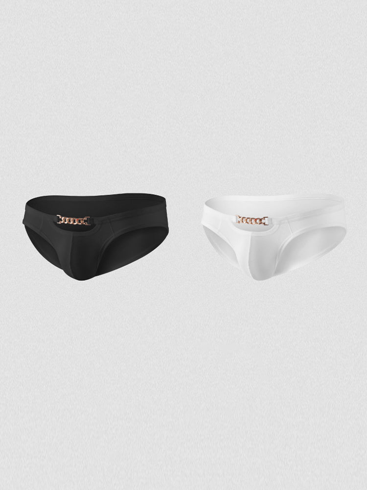 2 Pack Men's U-Pouch Design Metal-Clasp Thin Briefs