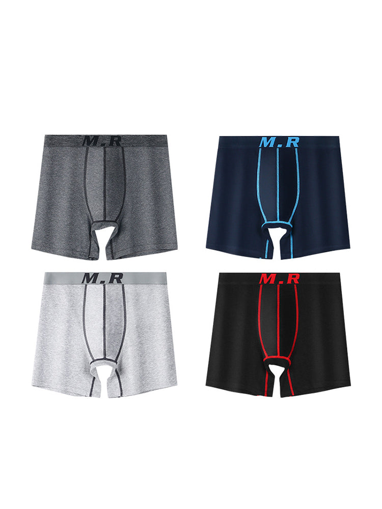 4 Pack Men's Comfortable Cotton Anti-Chafing High Elasticity Sports Boxer Briefs