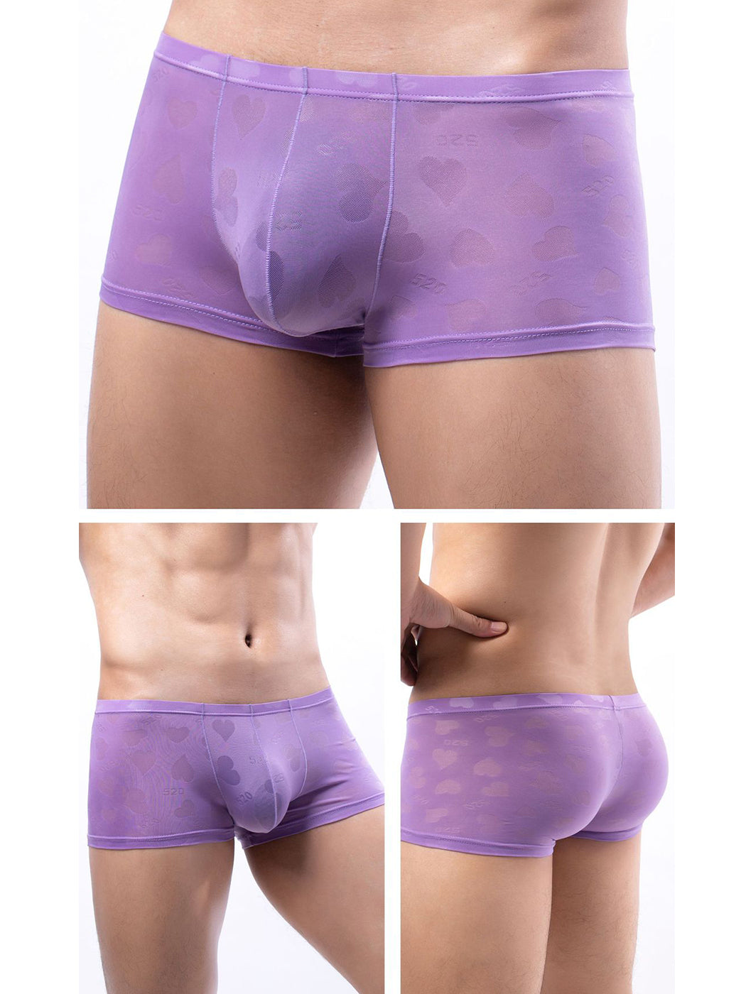 4 Pack Men's Sexy Heart Mesh Trunks