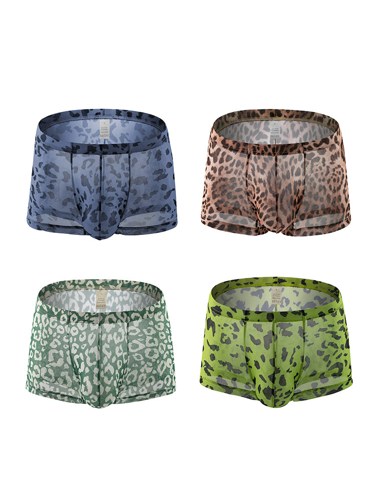 4 Pack Leopard Print See-through Mesh Trunks