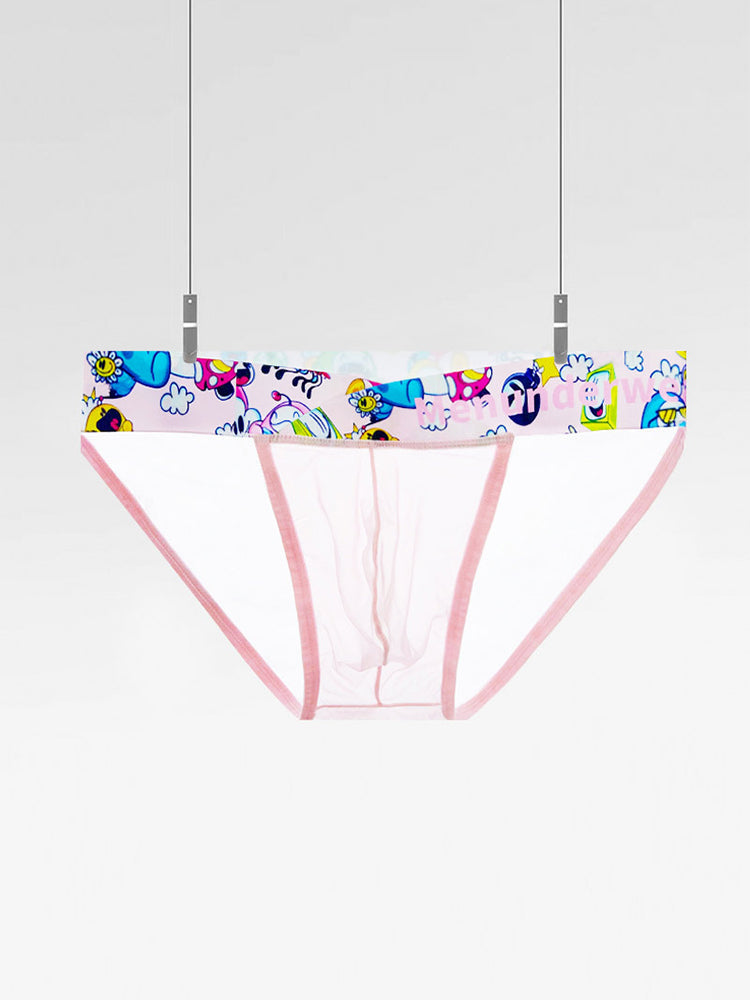 2 Pack Men's High-Cut Cartoon Waistband Breathable Semi-Transparent Bikini