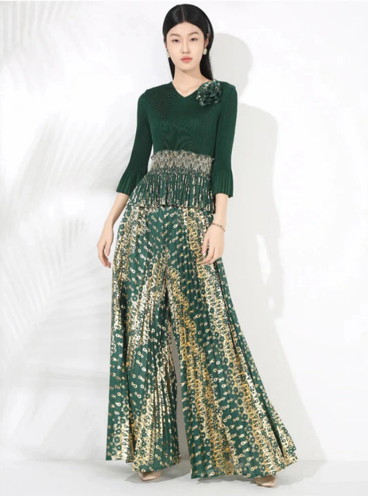 Women's Formal Pleated Wide Leg Pantsuits