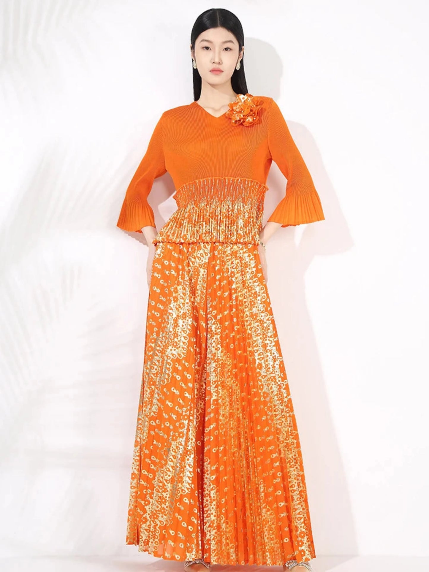 Women's Formal Pleated Wide Leg Pantsuits