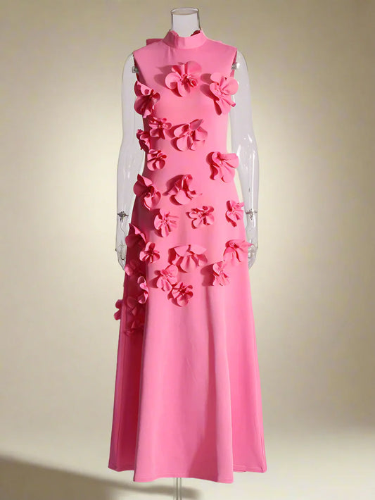 Luxe 3D Floral Midi Sleeveless Dress