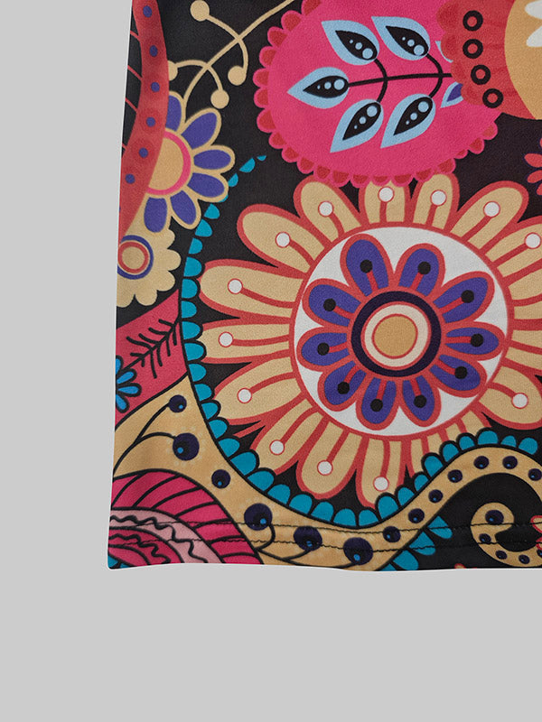 Long Sleeves Skinny Flower Print Split-Joint High Neck T-Shirts Tops