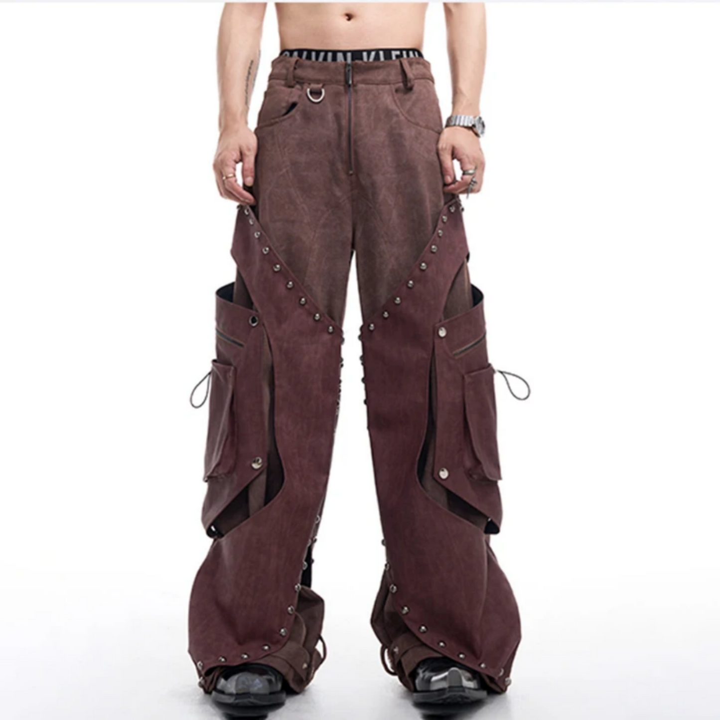 Men's Western Suede Cargo Baggy Pants