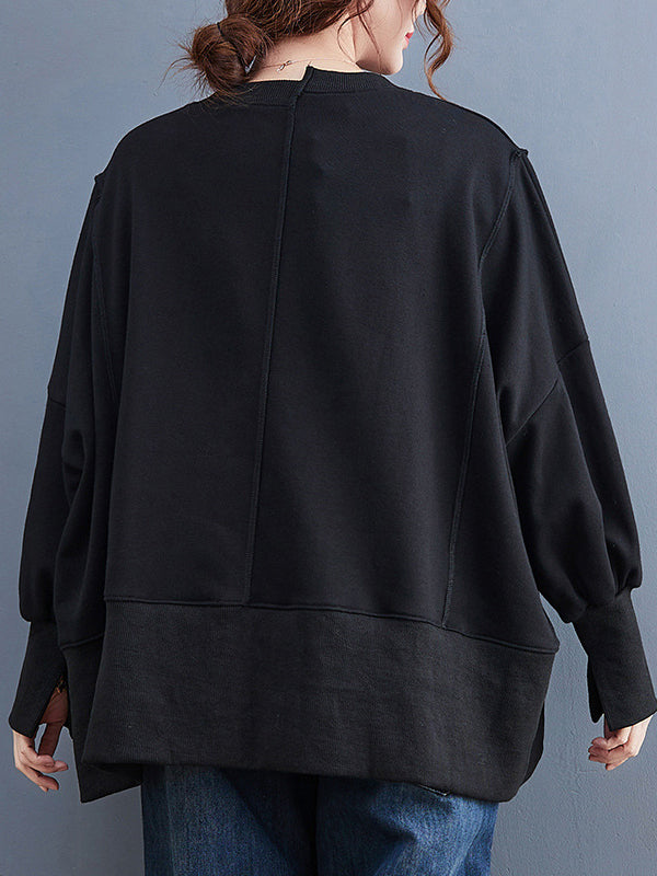 Simple Long Sleeves Loose Solid Color Round-Neck Hoodies&Sweatshirt Tops