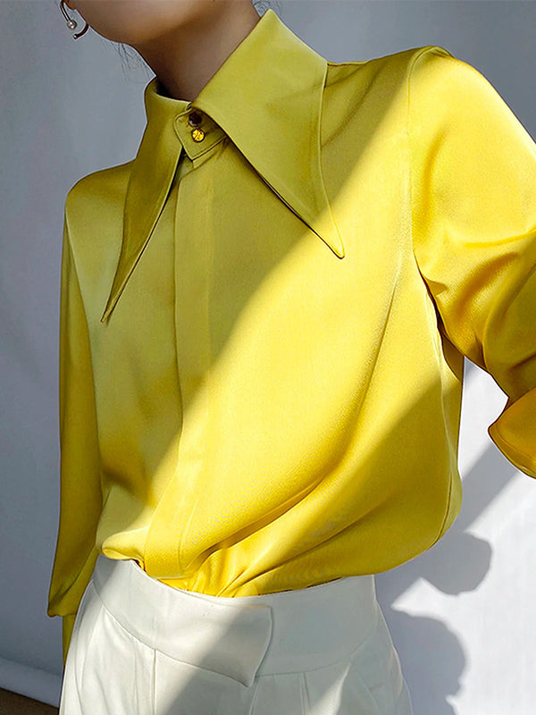Long Sleeves Loose Buttoned Lapel Blouses&Shirts Tops