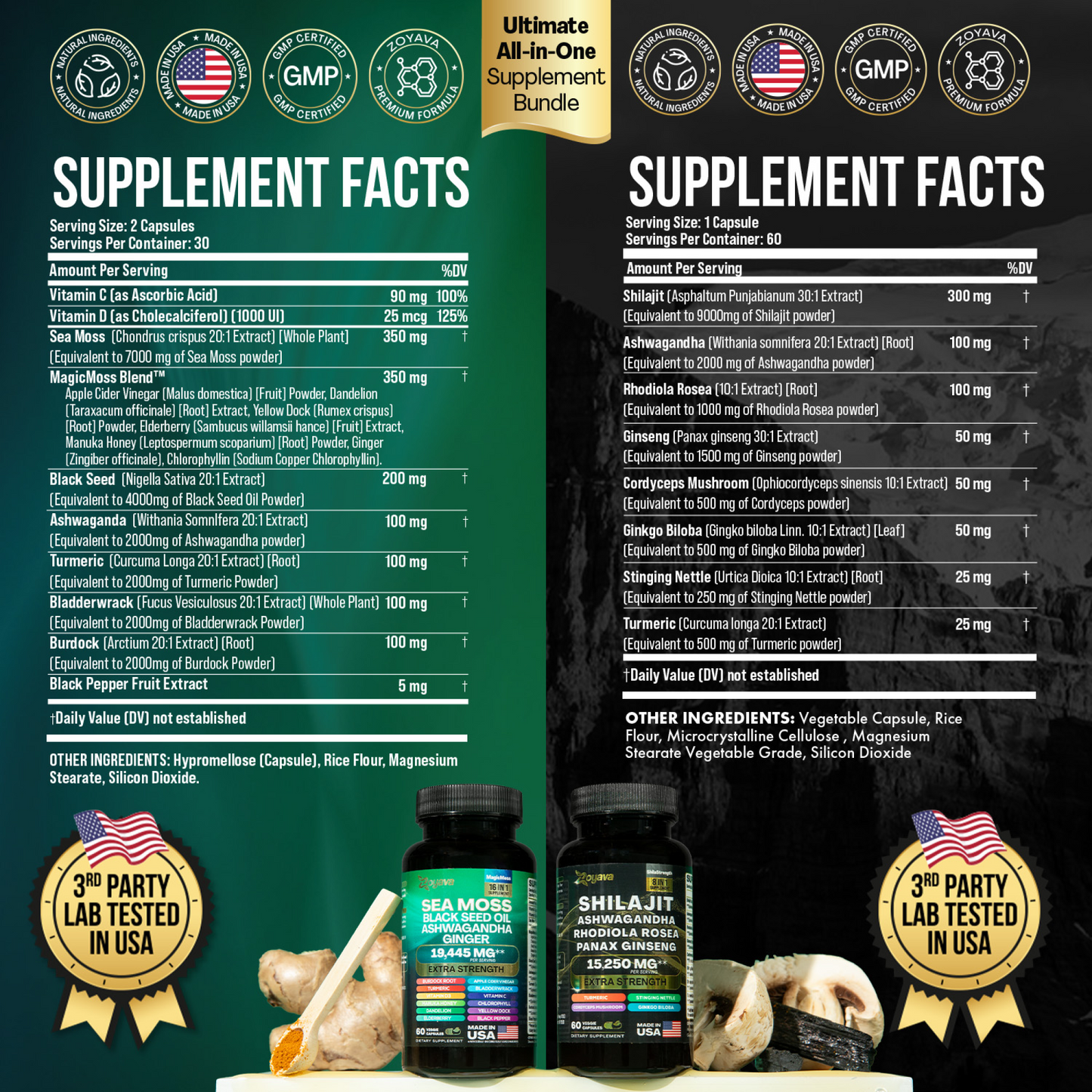 Zoyava™ Vitality Boost Duo: Sea Moss 16-in-1 Magic Moss & Shilajit Power ShilaStrength Blend