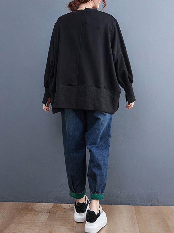 Simple Long Sleeves Loose Solid Color Round-Neck Hoodies&Sweatshirt Tops