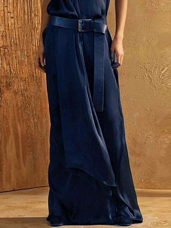 Loose Sleeveless Solid Color Split-Joint High Neck Maxi Dresses