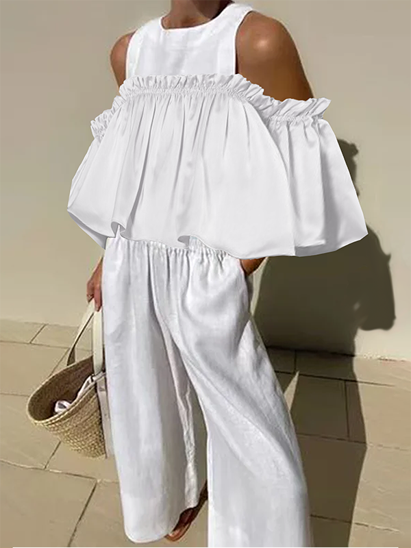 Loose Wide Leg Elasticity Pockets Solid Color Pants Trousers