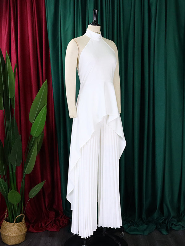 High-Low Loose Backless Lacy Solid Color Halter-Neck Suits